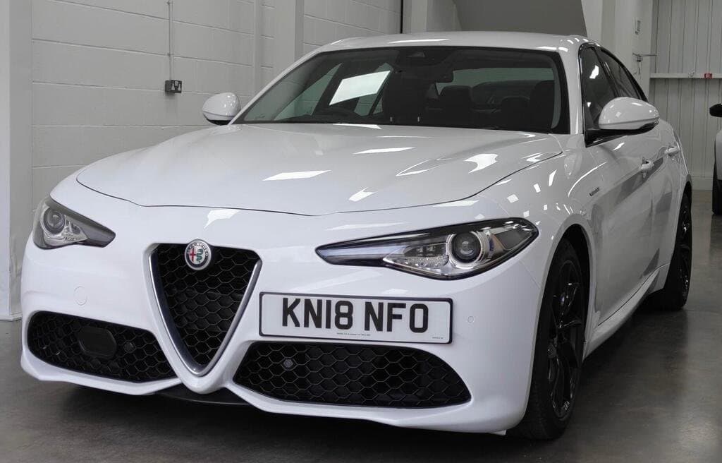 2017 Alfa Romeo Giulia Veloce in White, three-quarter front view