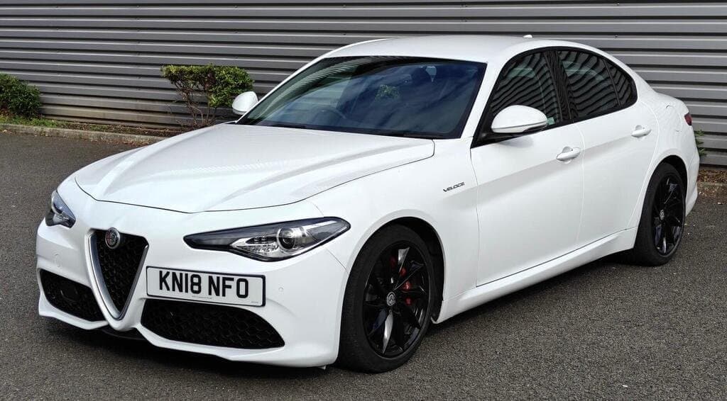 Alfa Romeo Giulia Veloce in White, rear three-quarter view