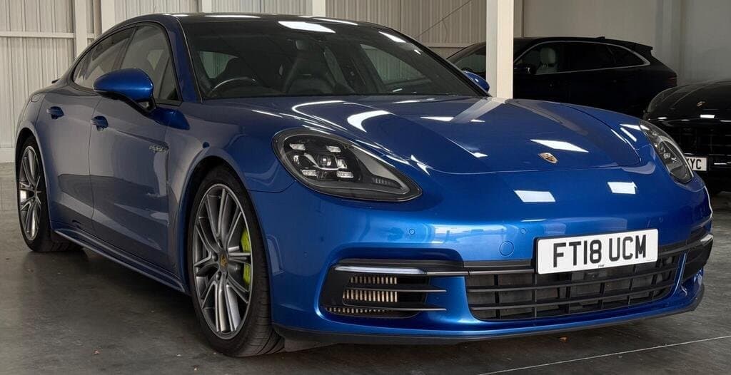 2018 Porsche Panamera 4 E-Hybrid in Sapphire Blue, three-quarter front view