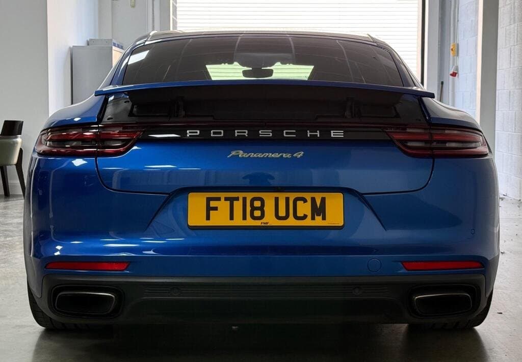 Porsche Panamera 4 E-Hybrid in Sapphire Blue, rear view